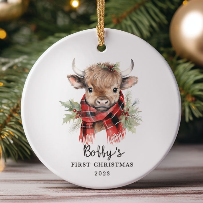 Baby's First Christmas Ornament, Highland Cow