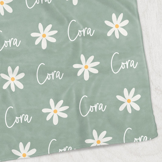 Daisies Kids Blanket, Sage Green