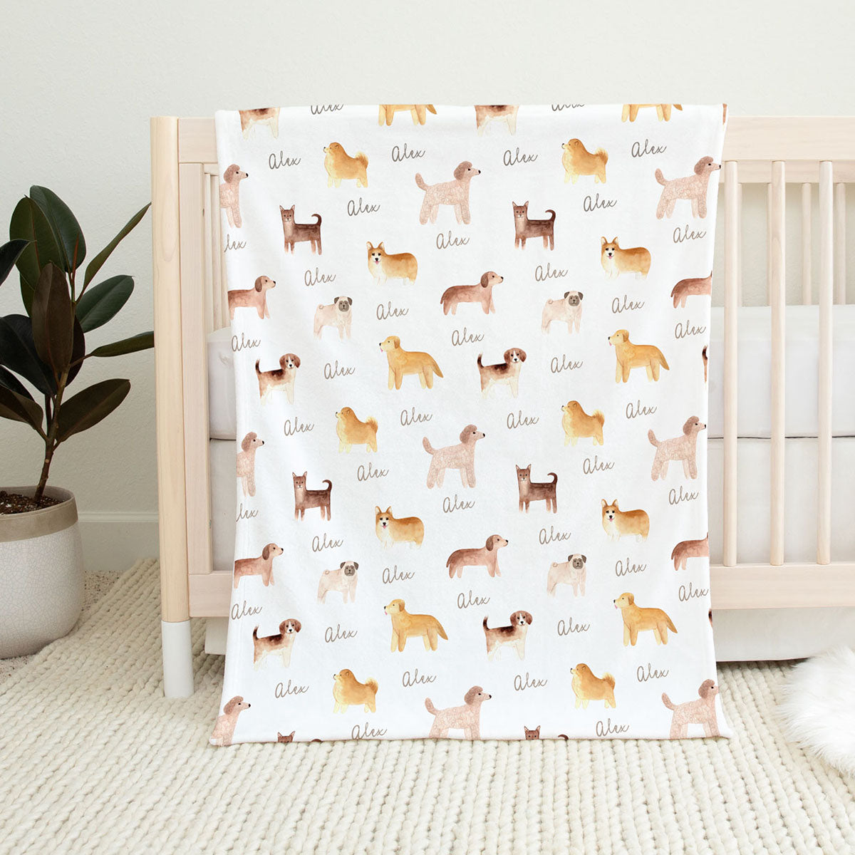 Dogs personalized unisex baby blanket