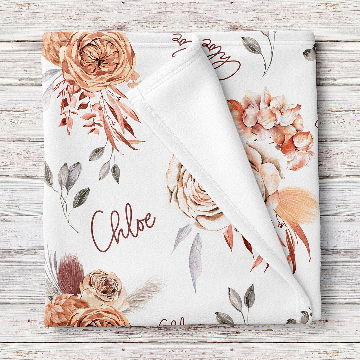 Boho caramel floral personalized baby girl blanket