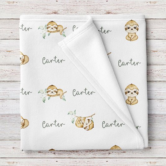 Sleepy Sloths personalized baby blanket