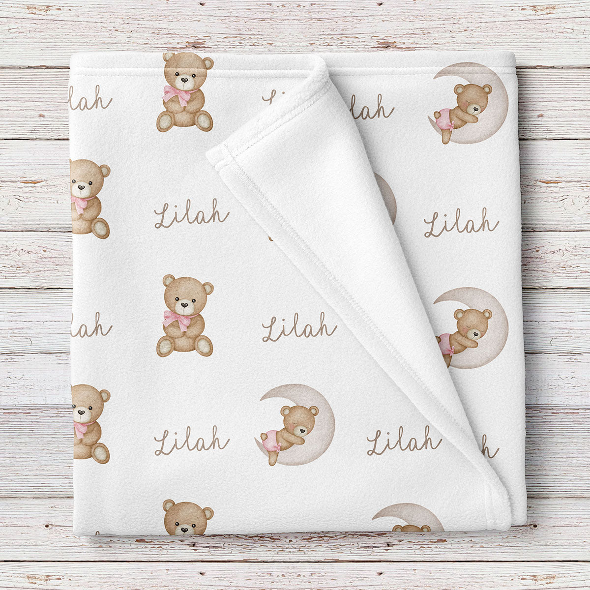 Teddy bears personalized baby girl blanket