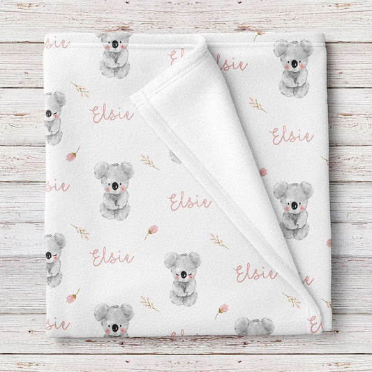 Koala Dreams personalized baby girl blanket