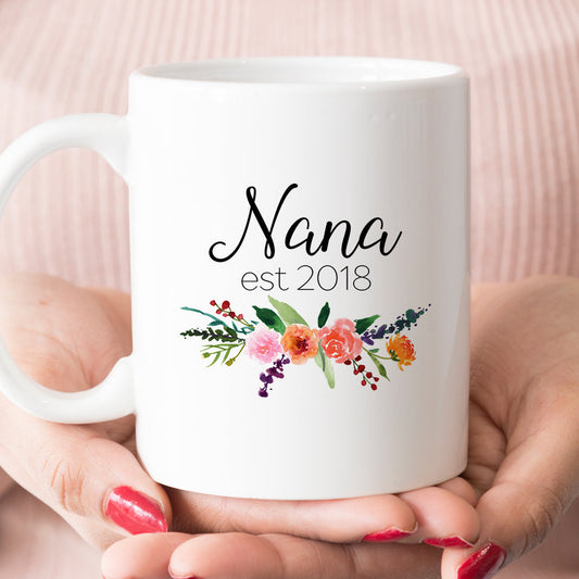 Nana est 2018 or 2019 Coffee Mug, New Nana Pregnancy Announcement Gift (M390)