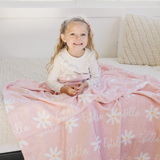 Daisies Kids Blanket, Peachy Pink