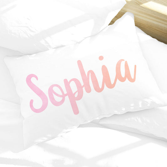 Personalized Girls Name Pillow Case, Pink and Orange Watercolor 30" x 20" (P109)