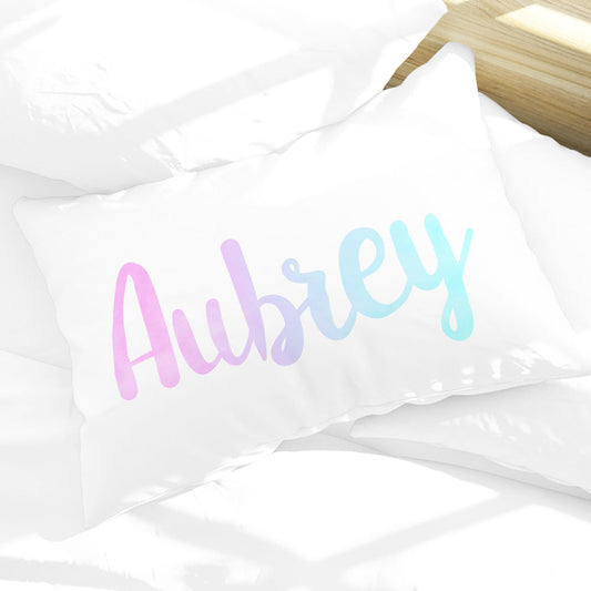 Personalized Girls Name Pillow Case, Pink Purple and Blue Watercolor 30" x 20" (P110)