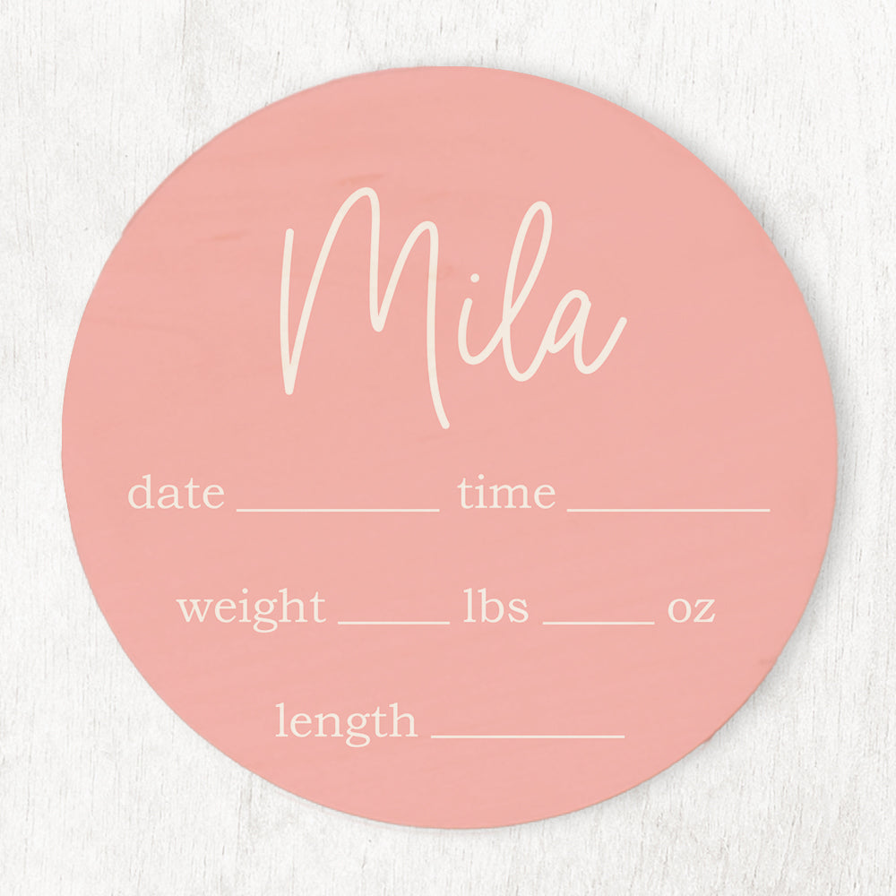 Personalized wooden baby birth announcement sign, Light Pink