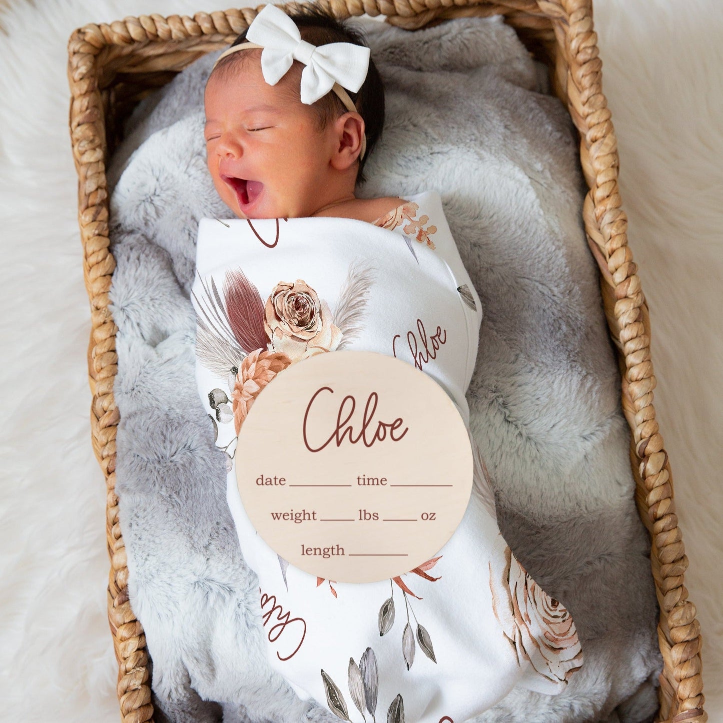 Boho caramel floral personalized baby girl blanket