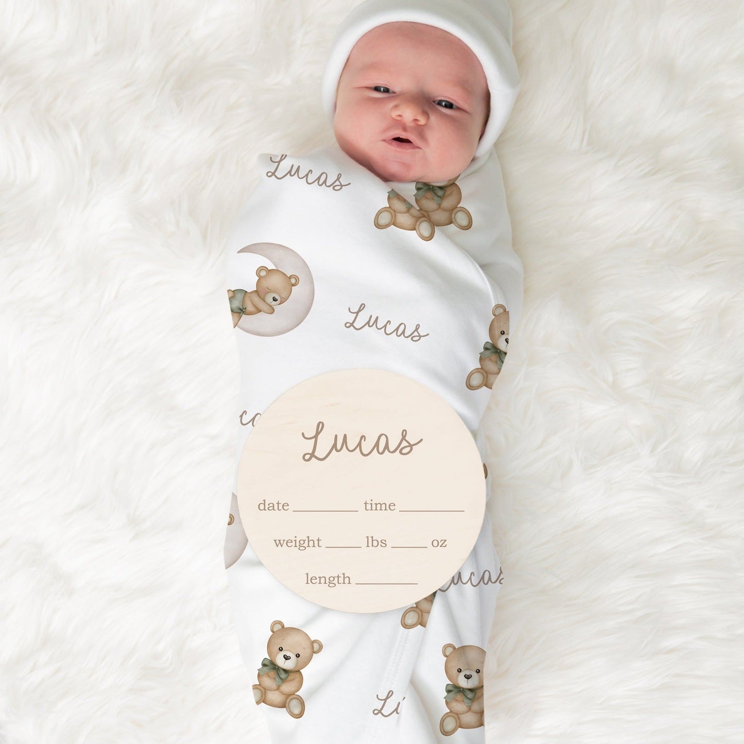 Personalized wooden baby birth announcement sign, Taupe