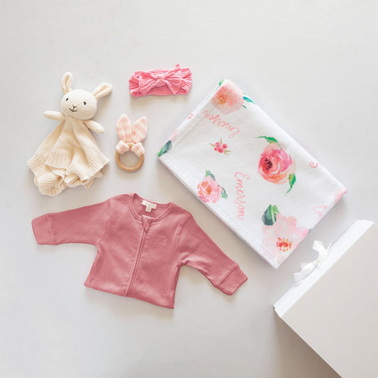 Everything Coral Pink Floral Baby Gift Box